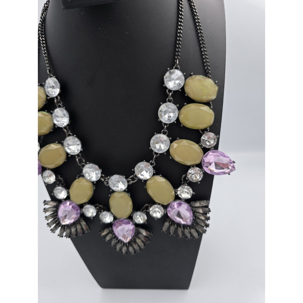 Statement Bib Necklace Multi-Color Rhinestone & Cabochon Fashion Jewelry - Picture 4 of 16